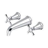 Perrin & Rowe Deco Three-Hole Wall-Mounted Basin Mixer with Crosstop Handles - Chrome