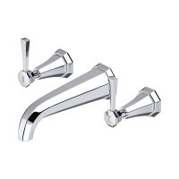 Perrin & Rowe Deco Three-Hole Wall-Mounted Basin Mixer with Lever Handles - Chrome