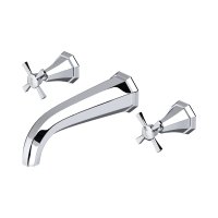 Perrin & Rowe Deco Three-Hole Wall-Mounted Bath Filler with Crosstop Handles - Chrome