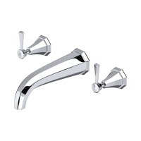 Perrin & Rowe Deco Three-Hole Wall-Mounted Bath Filler with Lever Handles - Chrome