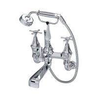 Perrin & Rowe Deco Wall-Mounted Bath-Shower Mixer with Handshower and Crosstop Handles - Chrome