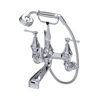 Perrin & Rowe Deco Wall-Mounted Bath-Shower Mixer with Handshower and Lever Handles - Chrome