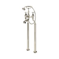 Perrin & Rowe Deco Floor-Mounted Bath-Shower Mixer with Handshower and Crosstop Handles - Nickel