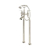 Perrin & Rowe Deco Floor-Mounted Bath-Shower Mixer with Handshower and Lever Handles - Nickel
