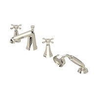 Perrin & Rowe Deco Four-Hole Bath-Shower Mixer with Crosstop Handles - Nickel