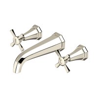 Perrin & Rowe Deco Three-Hole Wall-Mounted Basin Mixer with Crosstop Handles - Nickel