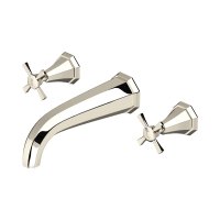 Perrin & Rowe Deco Three-Hole Wall-Mounted Bath Filler with Crosstop Handles - Nickel