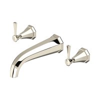 Perrin & Rowe Deco Three-Hole Wall-Mounted Bath Filler with Lever Handles - Nickel