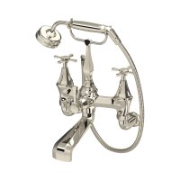 Perrin & Rowe Deco Wall-Mounted Bath-Shower Mixer with Handshower and Crosstop Handles - Nickel