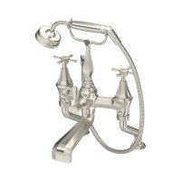 Perrin & Rowe Deco Deck-Mounted Bath-Shower Mixer with Handshower and Crosstop Handles - Pewter