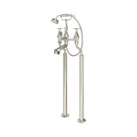 Perrin & Rowe Deco Floor-Mounted Bath-Shower Mixer with Handshower and Crosstop Handles - Pewter