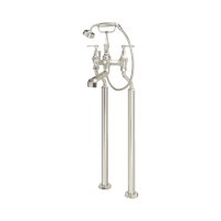 Perrin & Rowe Deco Floor-Mounted Bath-Shower Mixer with Handshower and Lever Handles - Pewter