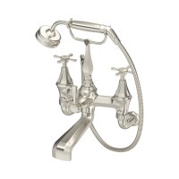 Perrin & Rowe Deco Wall-Mounted Bath-Shower Mixer with Handshower and Crosstop Handles - Pewter