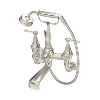 Perrin & Rowe Deco Wall-Mounted Bath-Shower Mixer with Handshower and Lever Handles - Pewter