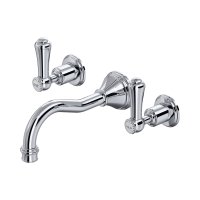 Perrin & Rowe Georgian Three-Hole Wall-Mounted Basin Mixer with Country Spout and Lever Handles - Chrome