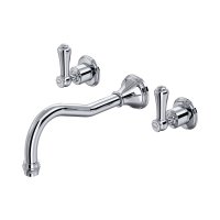 Perrin & Rowe Georgian Three-Hole Wall-Mounted Bath Filler with Country Spout and Lever Handles - Chrome