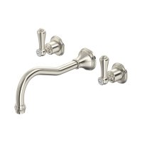 Perrin & Rowe Georgian Three-Hole Wall-Mounted Bath Filler with Country Spout and Lever Handles - Pewter