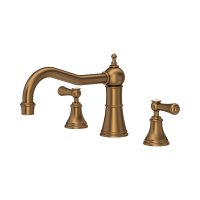 Perrin & Rowe Georgian Three-Hole Deck-Mounted Bath Set with Country Spout and Lever Handles - English Bronze
