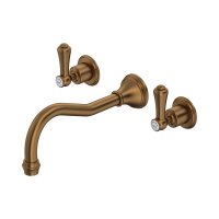 Perrin & Rowe Georgian Three-Hole Wall-Mounted Bath Filler with Country Spout and Lever Handles - English Bronze
