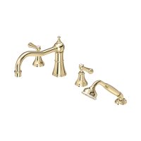 Perrin & Rowe Georgian Four-Hole Deck-Mounted Bath Set with Country Spout and Lever Handles - Gold