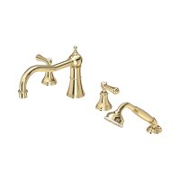 Perrin & Rowe Georgian Four-Hole Deck-Mounted Bath Set with Country Spout and Lever Handles - Polished Brass