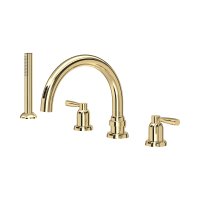 Perrin & Rowe Langbourn Four-Hole Deck-Mounted Bath Set with Handshower - Polished Brass