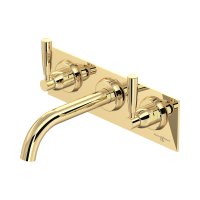 Perrin & Rowe Langbourn Wall-Mounted Three-Hole Basin Set on Back Plate - Polished Brass