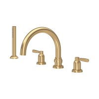 Perrin & Rowe Langbourn Four-Hole Deck-Mounted Bath Set with Handshower - Satin Brass