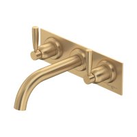 Perrin & Rowe Langbourn Three-Hole Wall-Mounted Bath Set on Back Plate - Satin Brass
