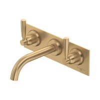 Perrin & Rowe Langbourn Wall-Mounted Three-Hole Basin Set on Back Plate - Satin Brass