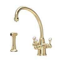 Perrin & Rowe Etruscan Sink Mixer with Filtration and Rinse - Polished Brass