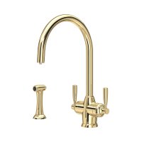 Perrin & Rowe Langbourn Sink Mixer with Filtration and Rinse (Two Lever) - Polished Brass