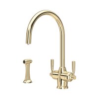 Perrin & Rowe Langbourn Sink Mixer with Filtration and Rinse (Two Lever) - Gold