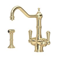 Perrin & Rowe Provence Sink Mixer with Filtration and Rinse (Two Lever) - Polished Brass
