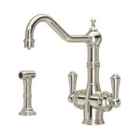 Perrin & Rowe Provence Sink Mixer with Filtration and Rinse (Two Lever) - Nickel