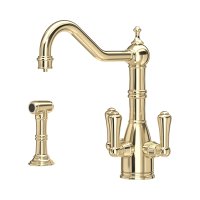 Perrin & Rowe Provence Sink Mixer with Filtration and Rinse (Three Lever) - Gold