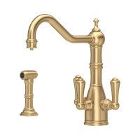 Perrin & Rowe Provence Sink Mixer with Filtration and Rinse (Three Lever) - Satin Brass