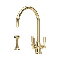 Perrin & Rowe Langbourn Sink Mixer with Filtration and Rinse (Three Lever) - Polished Brass