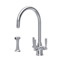 Perrin & Rowe Langbourn Sink Mixer with Filtration and Rinse (Three Lever) - Chrome