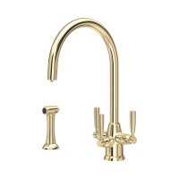 Perrin & Rowe Langbourn Sink Mixer with Filtration and Rinse (Three Lever) - Gold