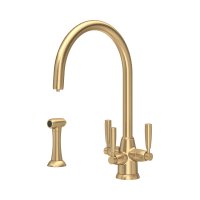Perrin & Rowe Langbourn Sink Mixer with Filtration and Rinse (Three Lever) - Satin Brass