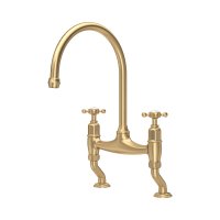 Perrin & Rowe Ionian Bridge Sink Mixer (Crosstop) - Satin Brass