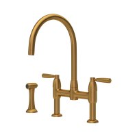 Perrin & Rowe Langbourn Bridge Sink Mixer with Rinse - Aged Brass