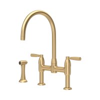 Perrin & Rowe Langbourn Bridge Sink Mixer with Rinse - Satin Brass