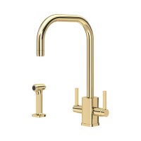Perrin & Rowe Juliet Square Monobloc Sink Mixer with Rinse - Polished Brass