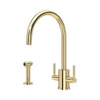 Perrin & Rowe Juliet Round Monobloc Sink Mixer with Rinse - Polished Brass