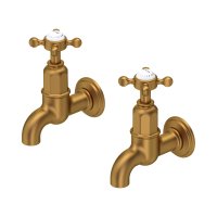 Perrin & Rowe Ionian Crosstop Bibcock Taps (Wall-Mounted) - Aged Brass