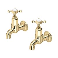 Perrin & Rowe Ionian Crosstop Bibcock Taps (Wall-Mounted) - Polished Brass