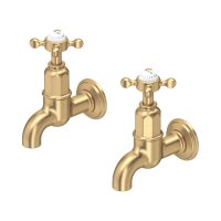 Perrin & Rowe Ionian Crosstop Bibcock Taps (Wall-Mounted) - Satin Brass