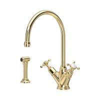 Perrin & Rowe Phoenician Monobloc Sink Mixer with Rinse (Crosstop) - Polished Brass